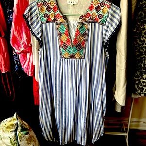 T H M L striped embroidered dress